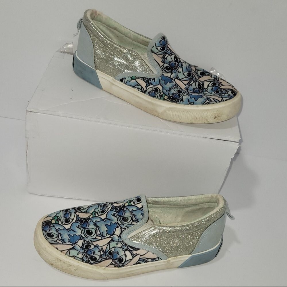 Disney Lilo & Stitch size 3 Blue Glitter Slip-On Sneakers
